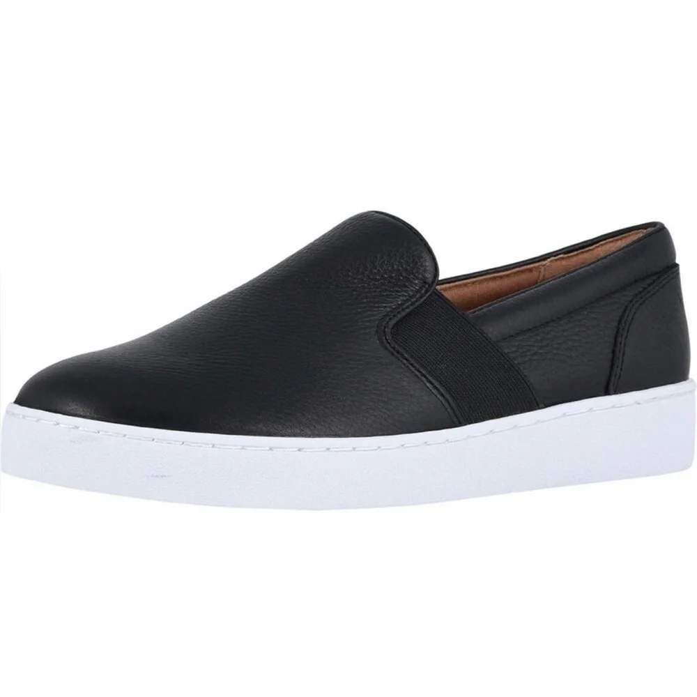 Vionic Demetra Black Leather Slip On Loafer Sneakers Women's Size 7 Chic